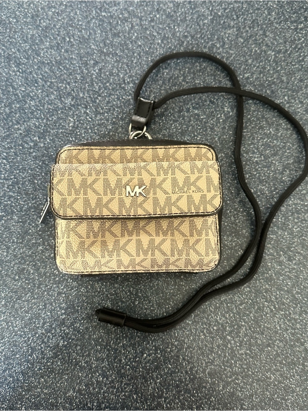 Michael Kors Tan Signature MK Crossbody PVC Pouch with Lanyard